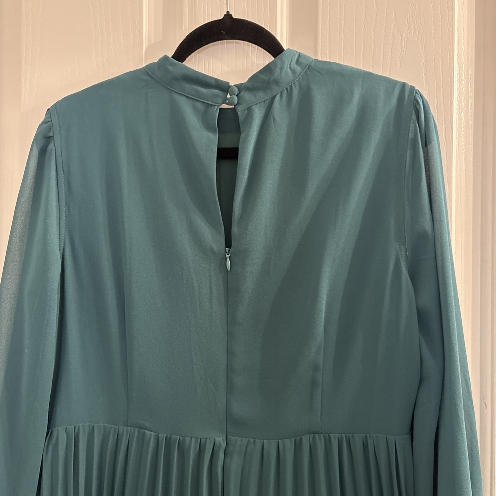 Yumi Women's Dress Floral Embroidered Green Pleated Long Sleeve Midi Size 10 - Picture 6 of 9